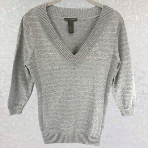 Hillard & Hanson Casual Sparkly Silvery Sweater w/V-Neckline, 3/4 Sleeves Size L